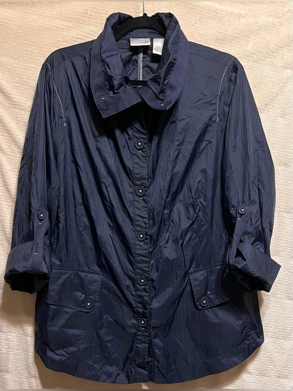 Chico’s Zenergy Lightweight Navy Travel Utility Jacket Size 3